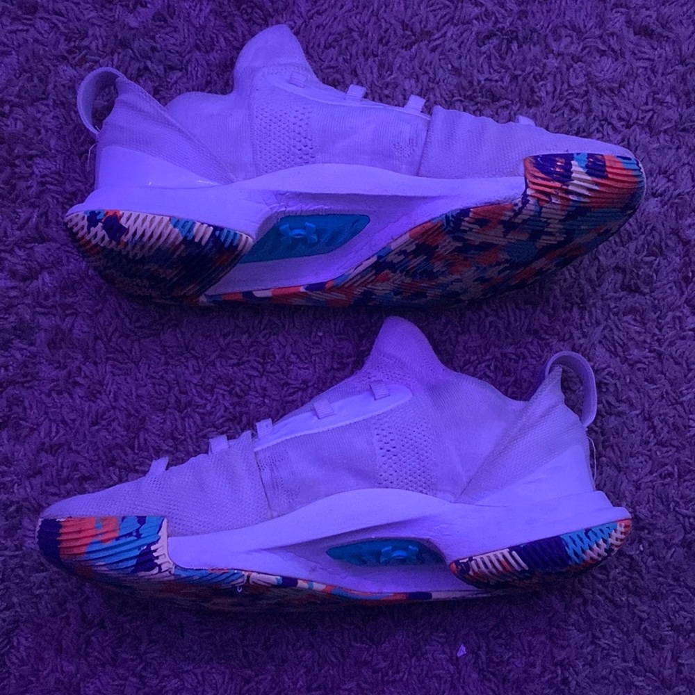 Curry white confetti underarmour shoes